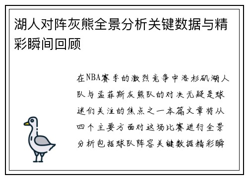 湖人对阵灰熊全景分析关键数据与精彩瞬间回顾