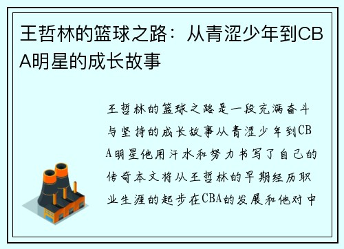 王哲林的篮球之路：从青涩少年到CBA明星的成长故事